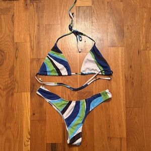 Stylish Blue and Green Bikini Set
